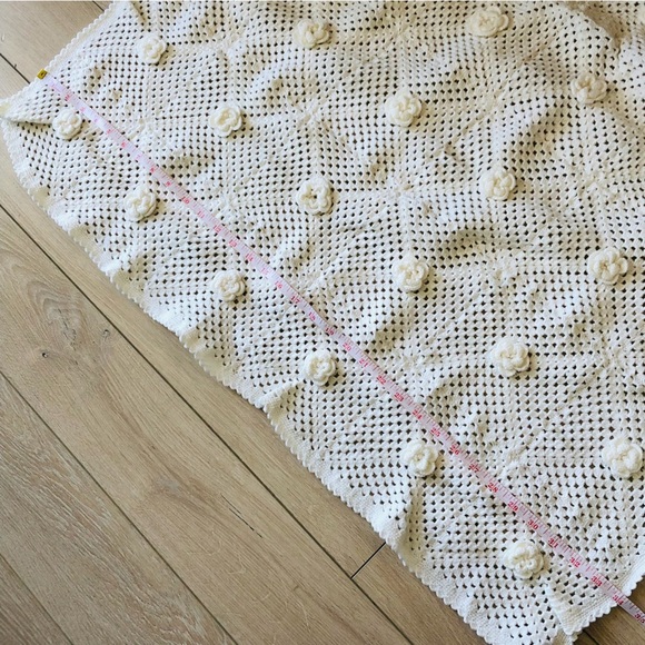 Handmade White Crocheted Baby Crib Blanket with Flower Granny Squares - Picture 3 of 7